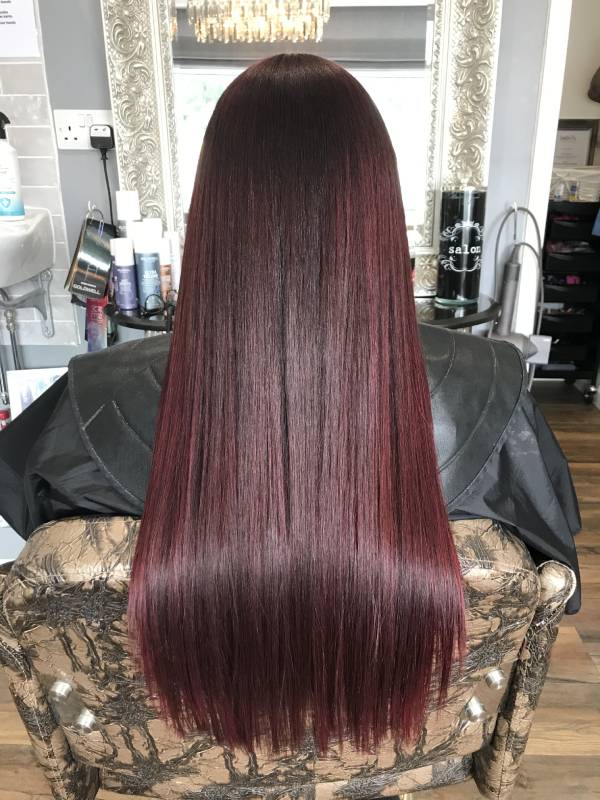 long dark red hair